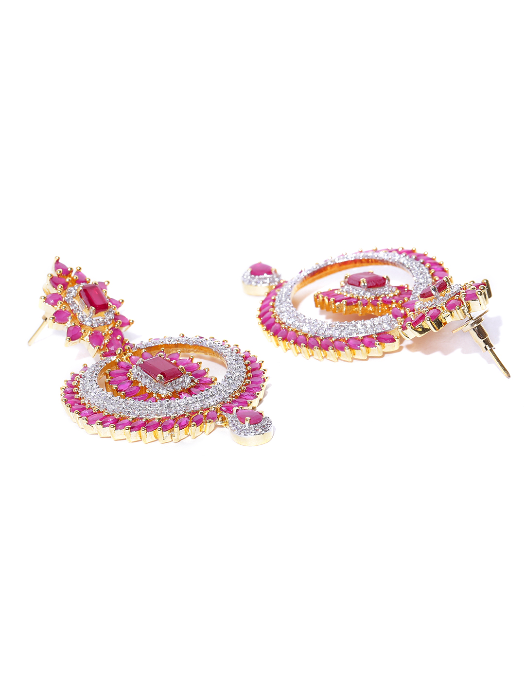 YouBella Magenta Gold-Plated Stone-Studded Drop Earrings